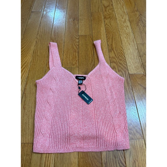 New Express Conscious Edit Knit Tank Top Ribbed Sleeveless Shirt, Pink XL - Picture 1 of 11